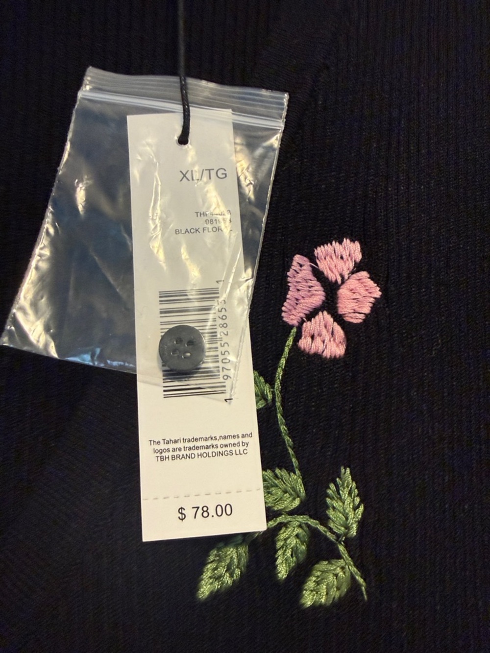 Tahari Black Short-Sleeve Cardigan with Pink Floral Embroidery Beautiful! XL NWT - Picture 4 of 7